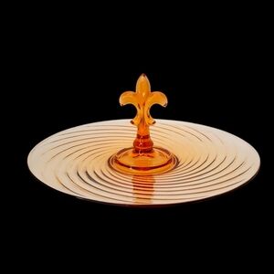 1930’s Vintage Topaz Amber Swirl Glass Fleur De Lis 11.5” Sandwich Serving Plate